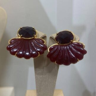 Brinco de Baquelite com Jade Marrom Banhado a Ouro 18K