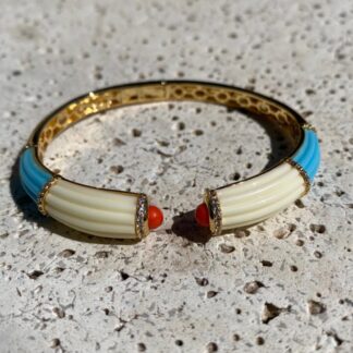 Bracelete de Resina Azul Turquesa e Marfim Banhado a Ouro 18k