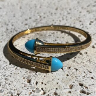 Bracelete Azul Turquesa Cravejado de Zircônias Banhado a Ouro 18K