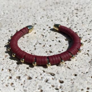 Bracelete de Couro Bordô Banhado a Ouro 18K