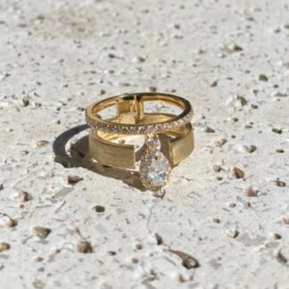 Anel Escovado com Gota Banhado a Ouro 18K