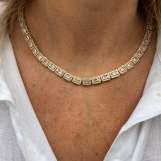 Colar Riviera com Pedras Quadradas Cravejada de Zircônias Banhado a Ouro18k