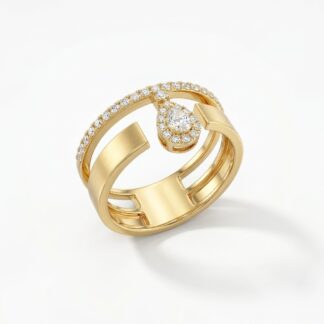 Anel Escovado com Gota Banhado a Ouro 18K