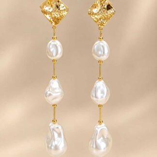 Brinco Orgânico de Fio com Pérolas Banhado a Ouro 18k