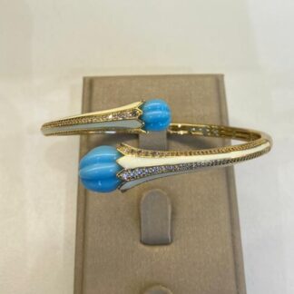 Bracelete Lírio Azul Turquesa e Marfim Banhado a Ouro 18K