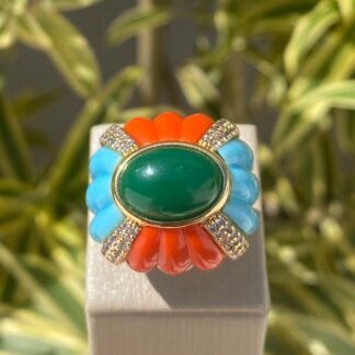Anel Cabochon Esmeralda Banhado a Ouro 18K