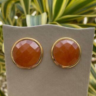 Brinco Botão de Quartzo Laranja Banhado a Ouro 18K