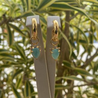 Brinco Argola com Pedra Natural Amazonita Banhado a Ouro 18K