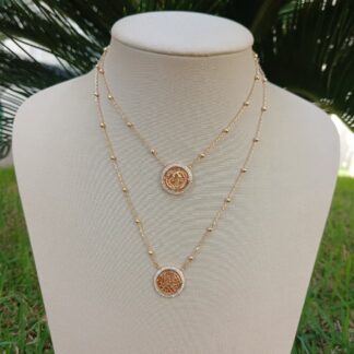 Colar Escapulário com Medalha de São Bento Cravejada de Zircônias Brancas Banhado a Ouro 18K