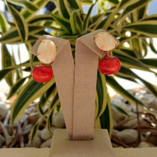 Brinco de Jade Nude com Coral Banhado a Ouro 18K