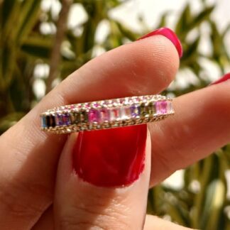 Anel Cristal Turmalina Rosa Banhado a Ouro 18K