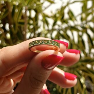 Anel Cravejado de Nano Zircônias Verde Banhado a Ouro 18K