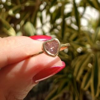 Anel Coração com Cristal Pink Banhado a Ouro 18K