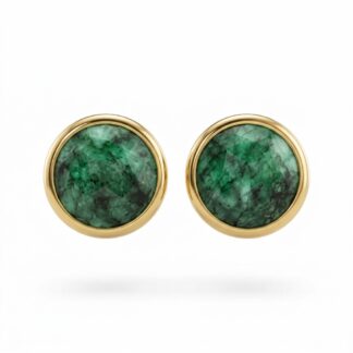 Brinco Botão de Pedra Natural Esmeralda Banhado a Ouro 18K