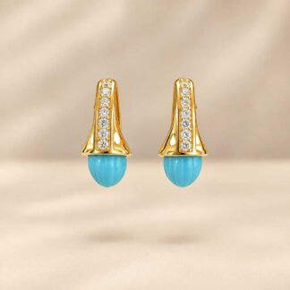 Brinco Azul Turquesa com Filete Cravejado de Zircônias Banhado a Ouro 18K