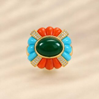 Anel Cabochon Esmeralda Banhado a Ouro 18K