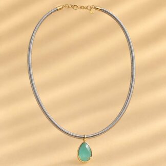 Colar Fio de Seda Cinza com Gota Topázio Sky Banhado a Ouro18k