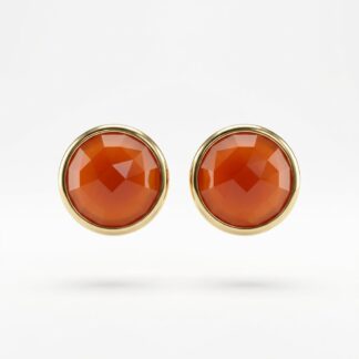 Brinco Botão de Quartzo Laranja Banhado a Ouro 18K
