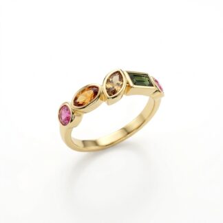 Anel com Cristal Morganita Banhado a Ouro 18K
