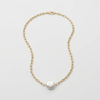 Colar Elos com Pingente de Madrepérola Banhado a Ouro 18K