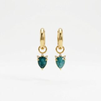 Brinco Argola com Pedra Natural Amazonita Banhado a Ouro 18K