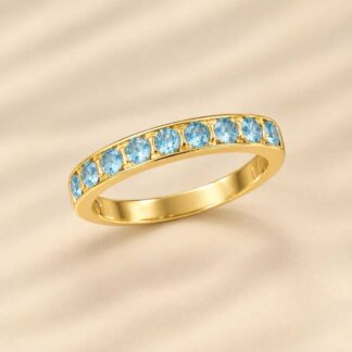 Anel Cravejado de Nano Zircônias Azul Claro Banhado a Ouro 18K