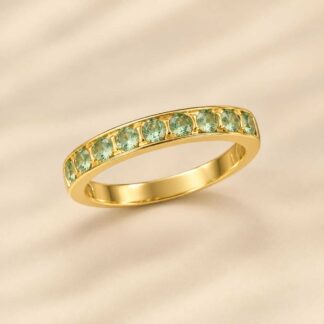 Anel Cravejado de Nano Zircônias Verde Banhado a Ouro 18K