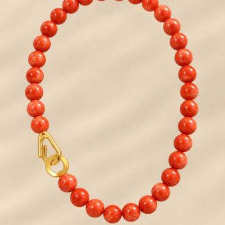 Colar Pedra Natural de Coral Banhado a Ouro 18K