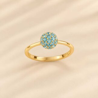 Anel com Nano Pedras Turquesa Redondo Banhado a Ouro 18K