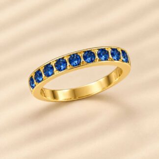 Anel Cravejado de Nano Zircônias Azul Escuro Banhado a Ouro 18K