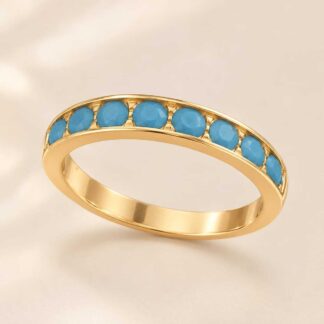 Anel Cravejado de Nano Turquesa Banhado a Ouro 18K