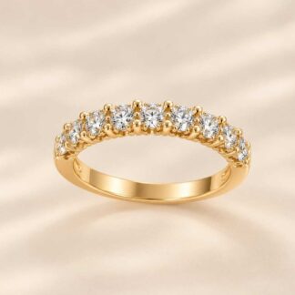 Anel Meia Aliança Cravejada de Zircônias Brancas Banhada a Ouro 18K