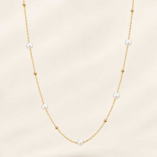 Colar Longo de Pérola Natural Banhado a Ouro 18K