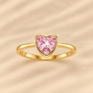 Anel Coração com Cristal Pink Banhado a Ouro 18K