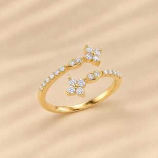 Anel Flores Cravejado de Zircônias Brancas Banhado a Ouro 18K
